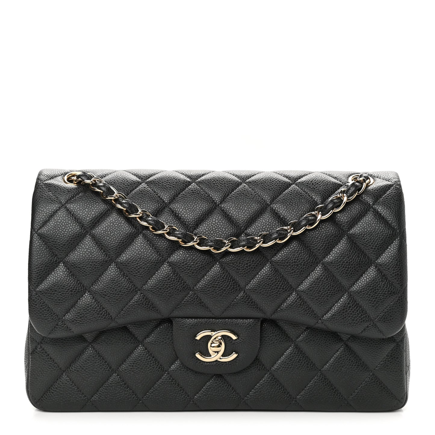 Caviar Quilted Jumbo Double Flap Dark Grey