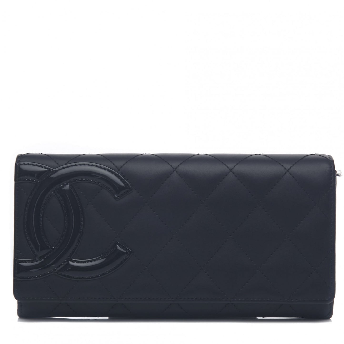 Calfskin Quilted Cambon Flap Wallet Black