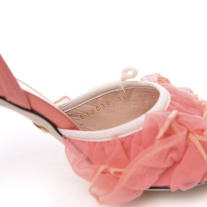 Gucci Tulle Ruffle Mid Heel Slingback Sandals 38 Peach White 8 of 9