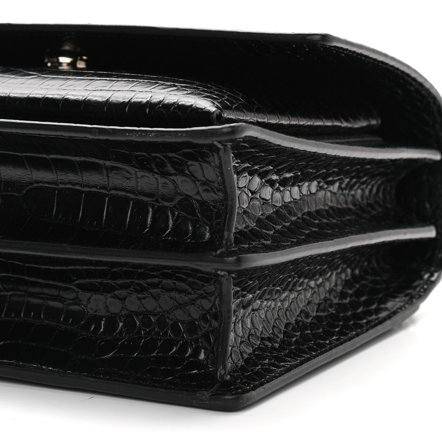 Calfskin Crocodile Embossed Medium Monogram Sunset Black