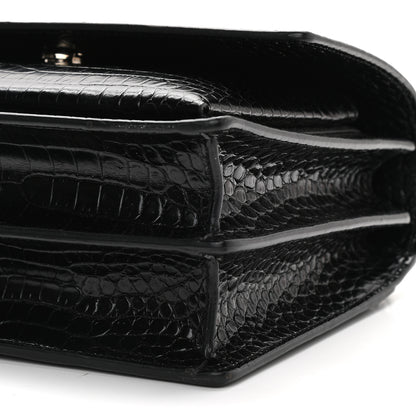Saint Laurent Calfskin Crocodile Embossed Medium Monogram Sunset Black 8 of 8