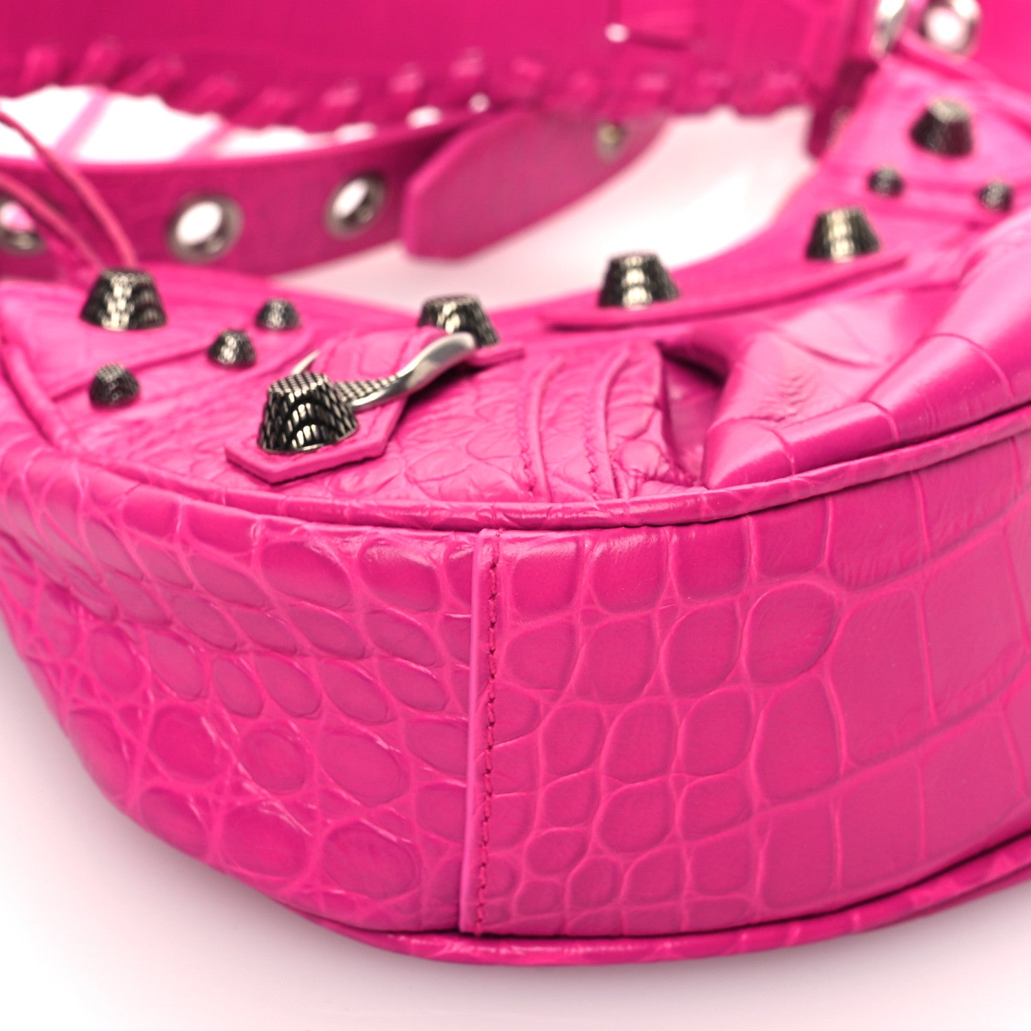 Balenciaga Extra Supple Calfskin Crocodile Embossed XS Le Cagole Shoulder Bag Violet Fuxia 9 of 10