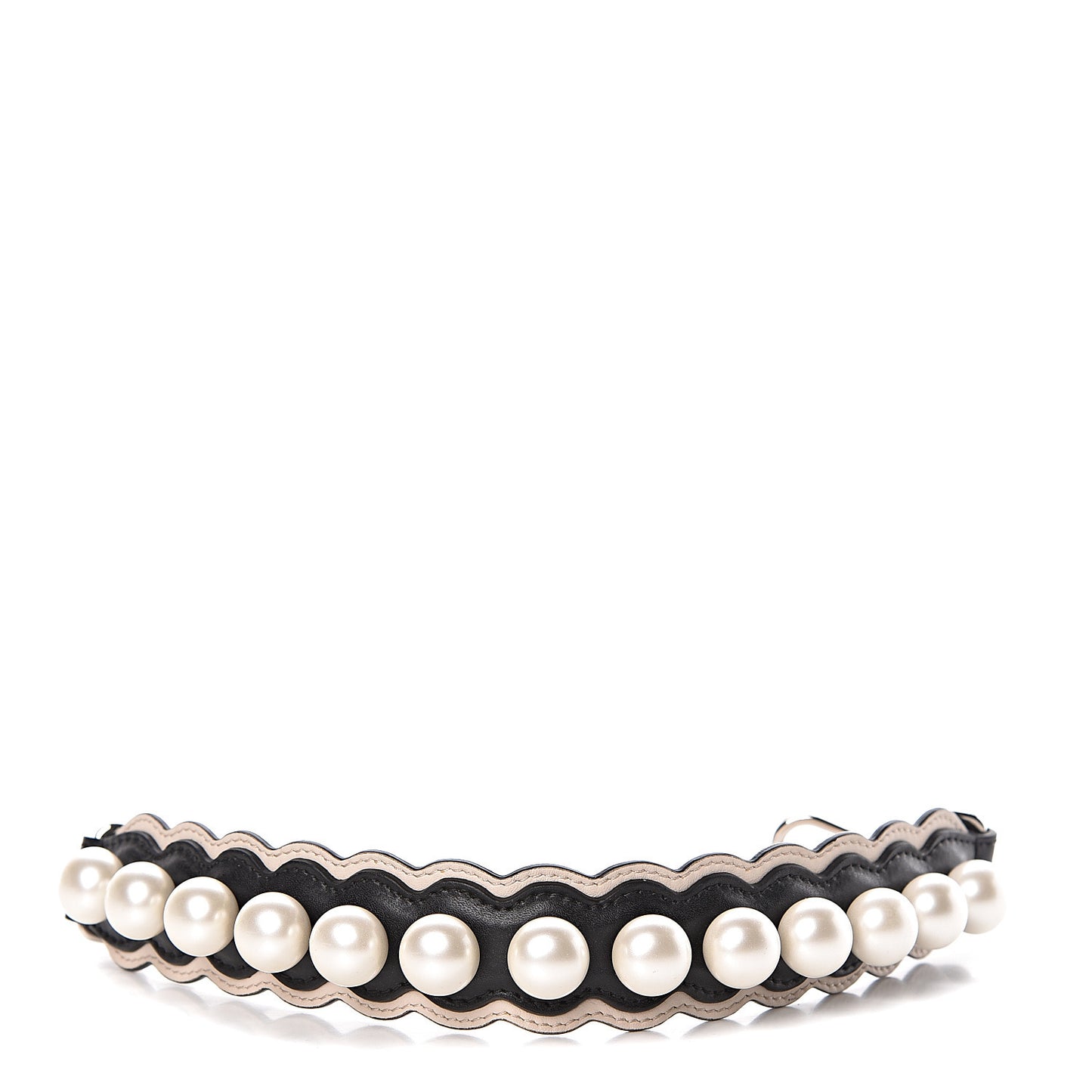 Calfskin Pearl Embellished Mini Strap You Black Camelia