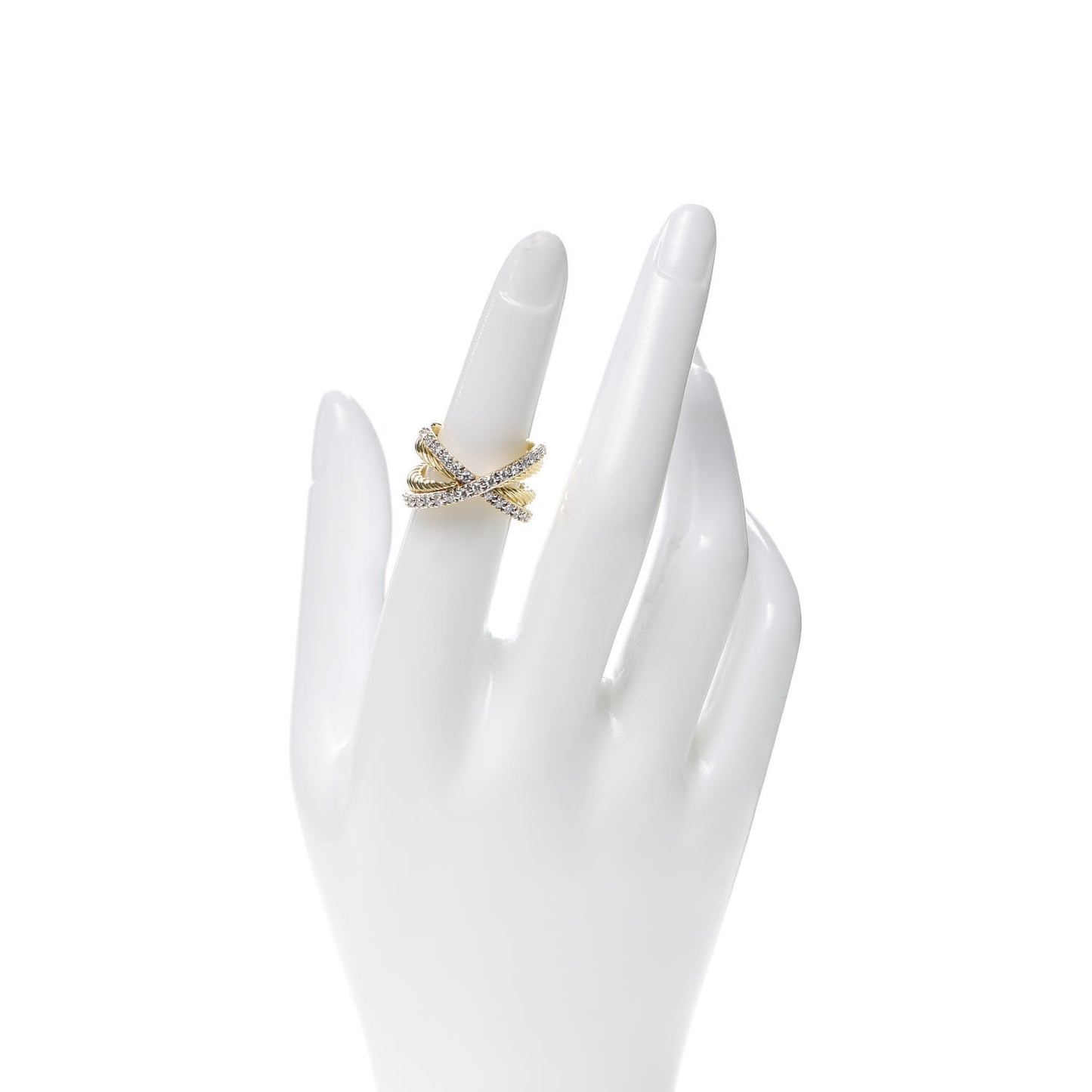 18K Yellow Gold Diamond X Crossover Cable Ring 50 5.25