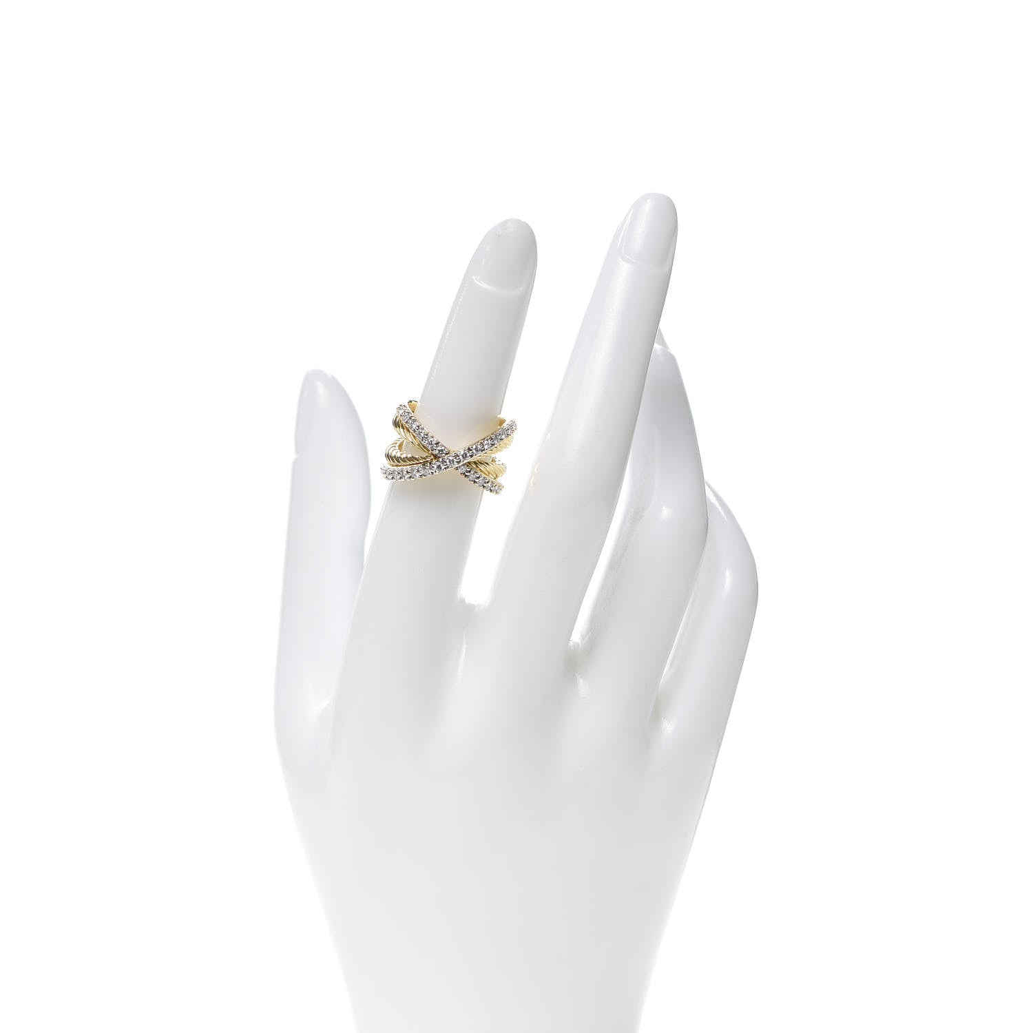 David Yurman 18K Yellow Gold Diamond X Crossover Cable Ring 50 5.25 2 of 4