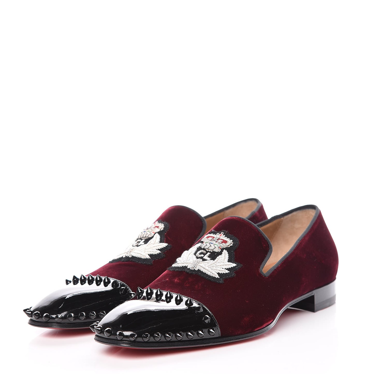 Patent Velvet Spikes Mens Captain Loubi Flat Loafers 41 Cramoisi Black