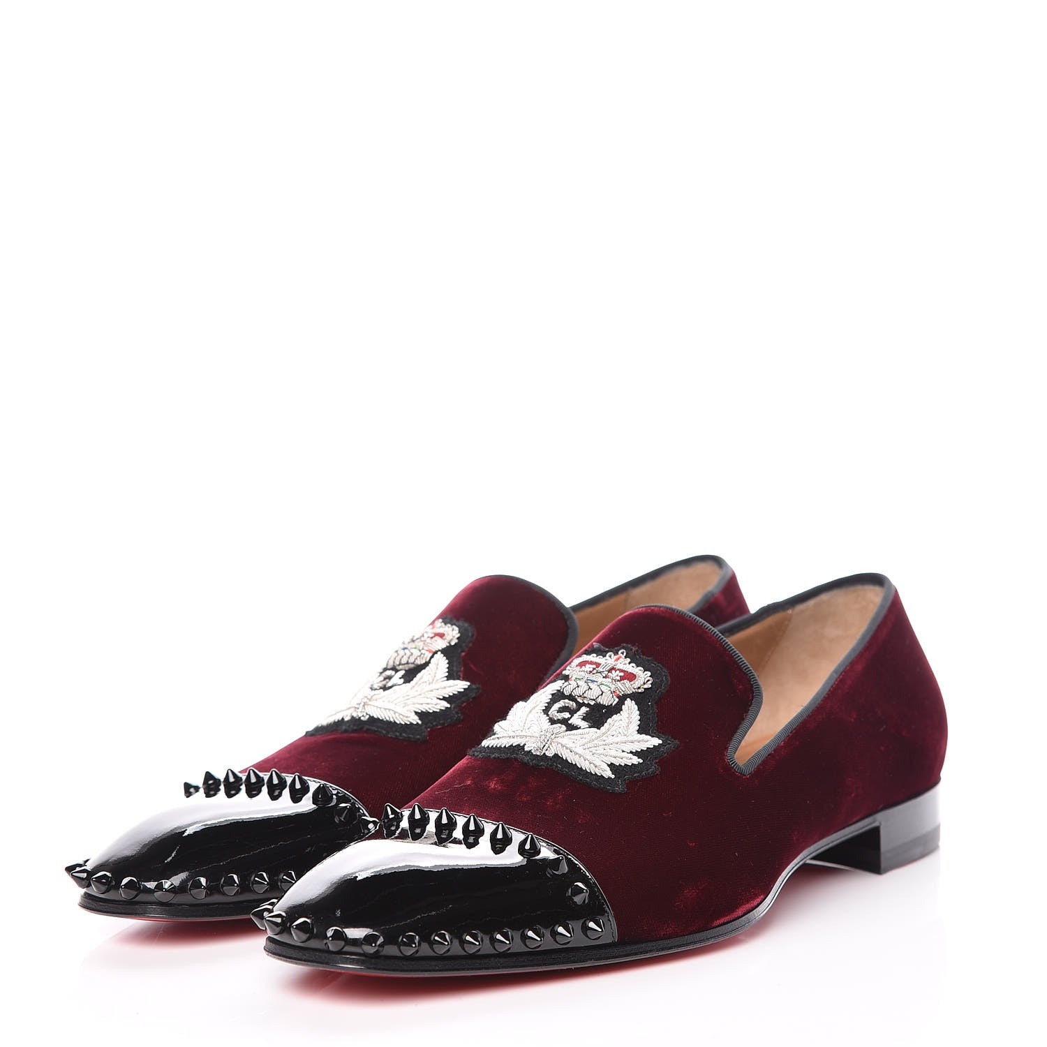 Christian Louboutin Patent Velvet Spikes Mens Captain Loubi Flat Loafers 41 Cramoisi Black 3 of 13