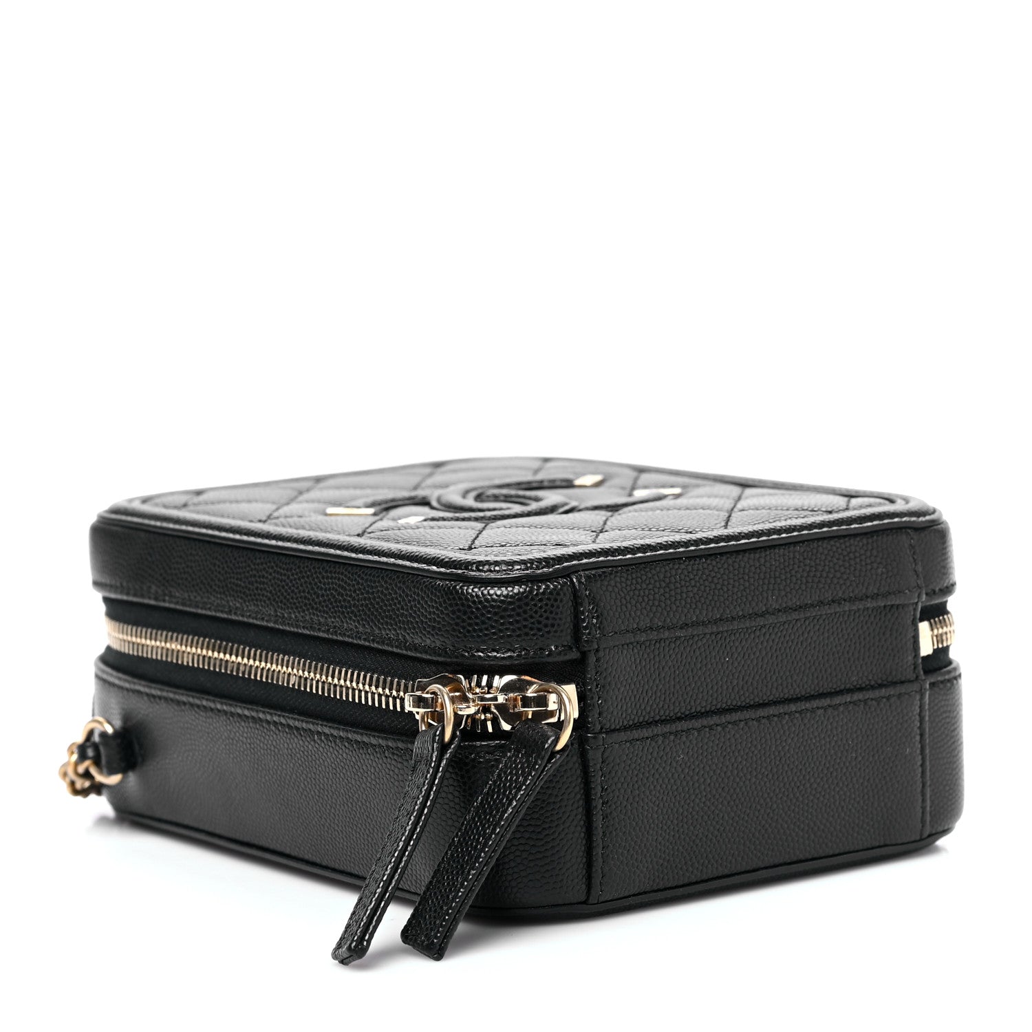 Chanel Caviar Quilted CC North South Filigree Vanity Case Black 4 of 9