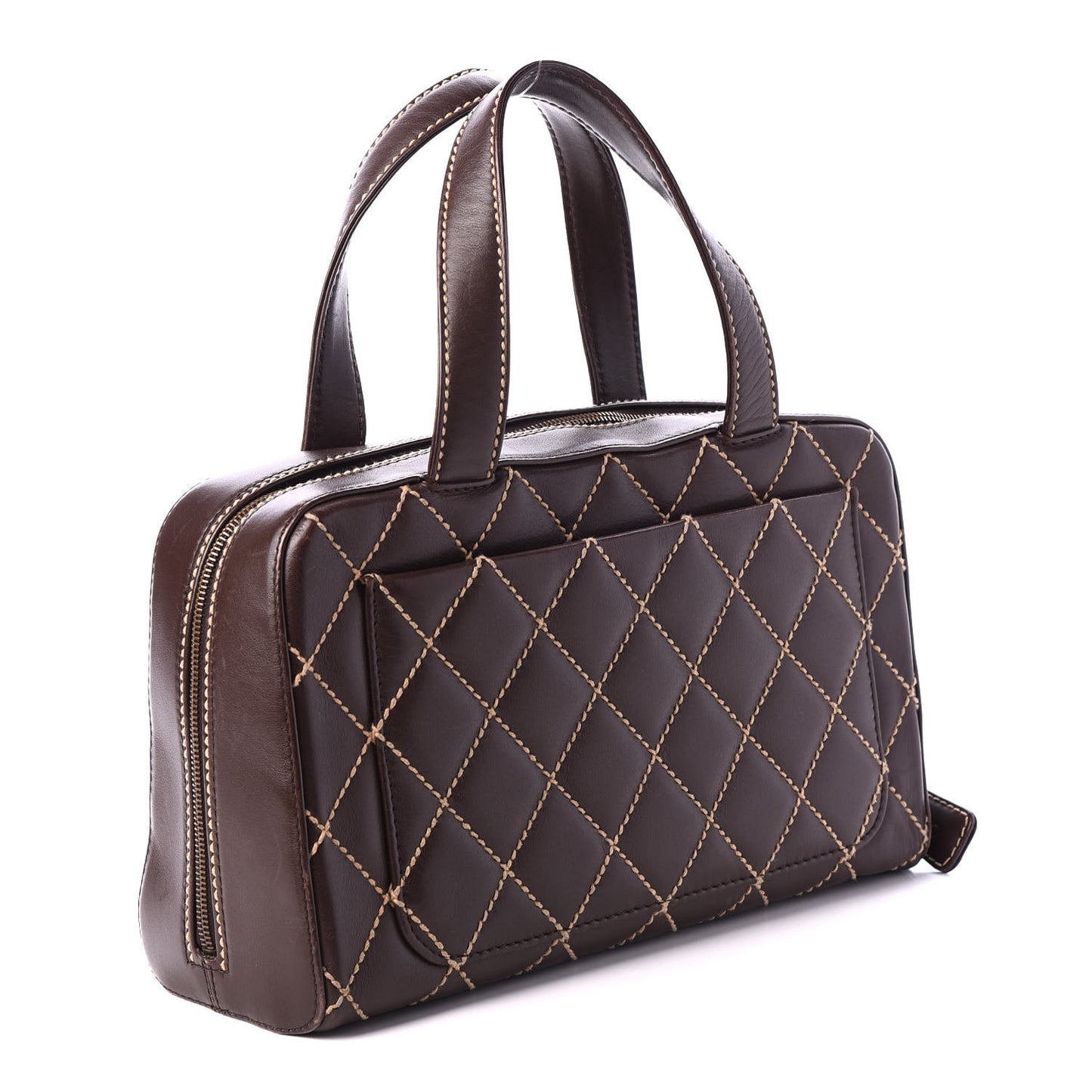 Calfskin Wild Stitch Top Handle Bag Brown