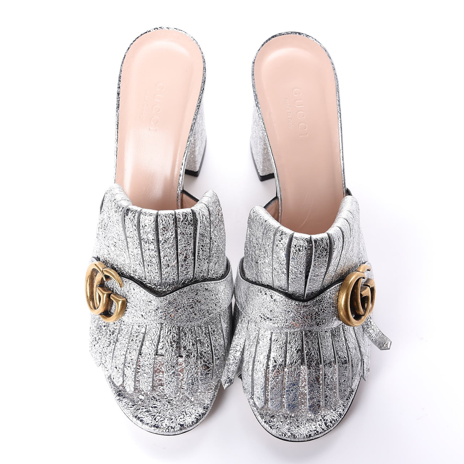 Gucci Galassia GG Marmont Fringe 75mm Slide Sandals 38.5 Argento 5 of 10