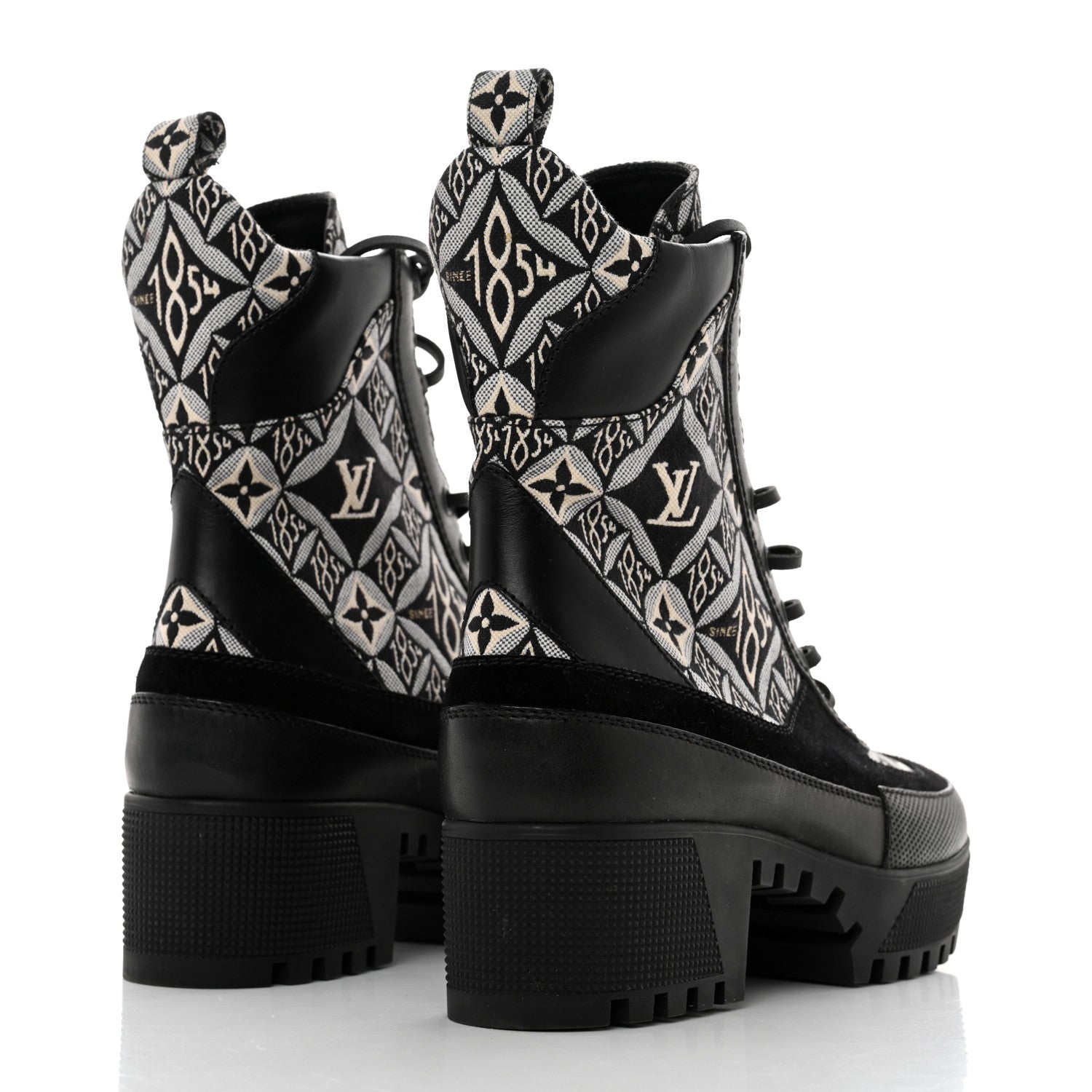 Louis Vuitton Suede Calfskin Jacquard Since 1854 Laureate Platform Desert Boots 38 Black 4 of 9