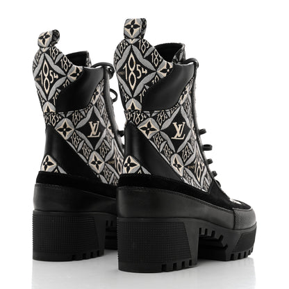 Louis Vuitton Suede Calfskin Jacquard Since 1854 Laureate Platform Desert Boots 38 Black 4 of 9