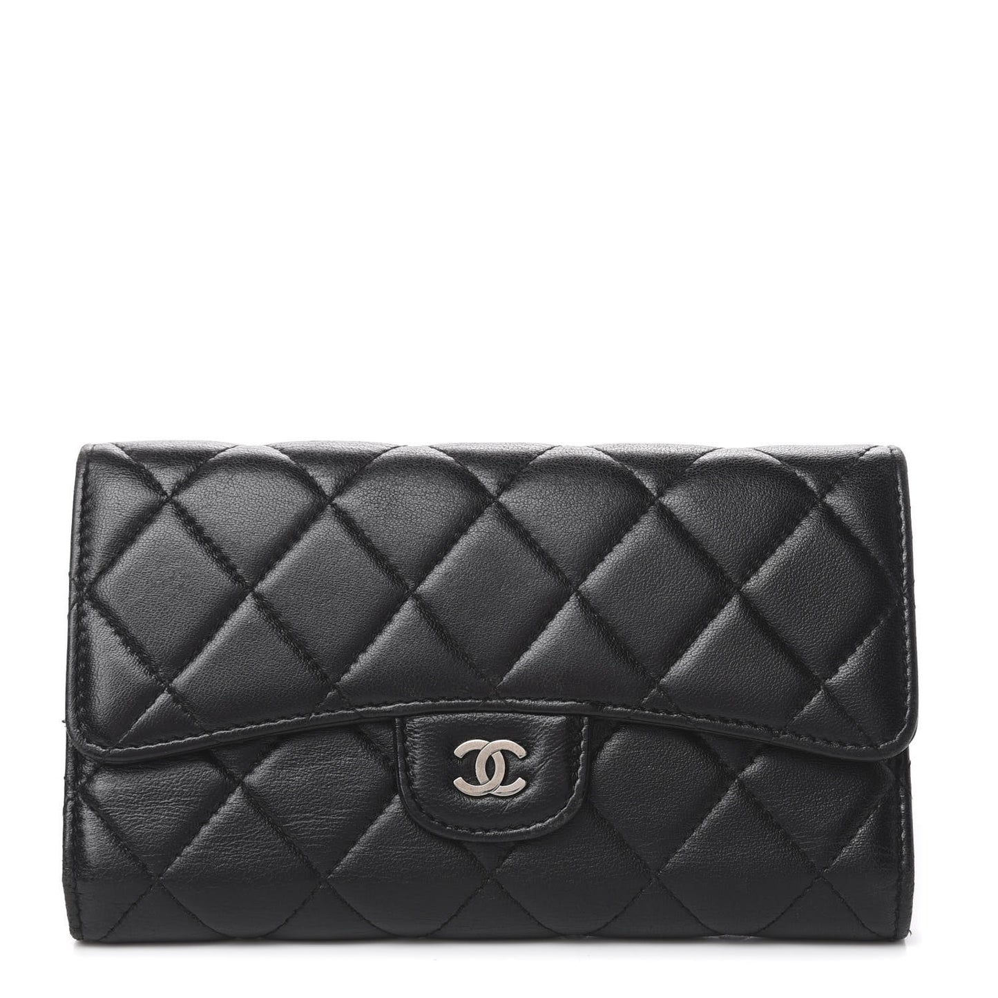 Lambskin Quilted Large Flap Wallet Black