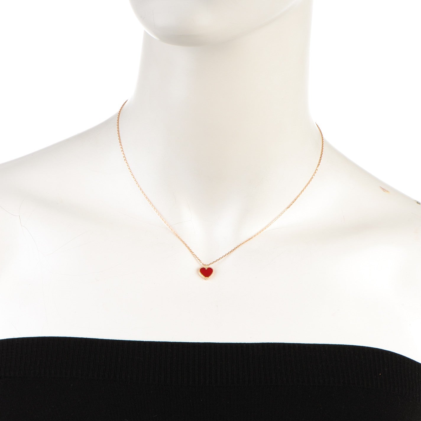 18K Rose Gold Carnelian Sweet Alhambra Heart Pendant Necklace