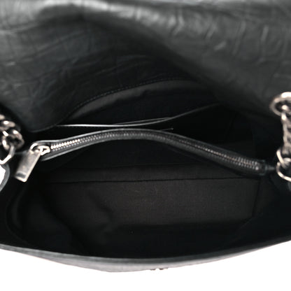 Saint Laurent Calfskin Crocodile Embossed Medium West Hollywood Monogram Fold-Over Black 5 of 10