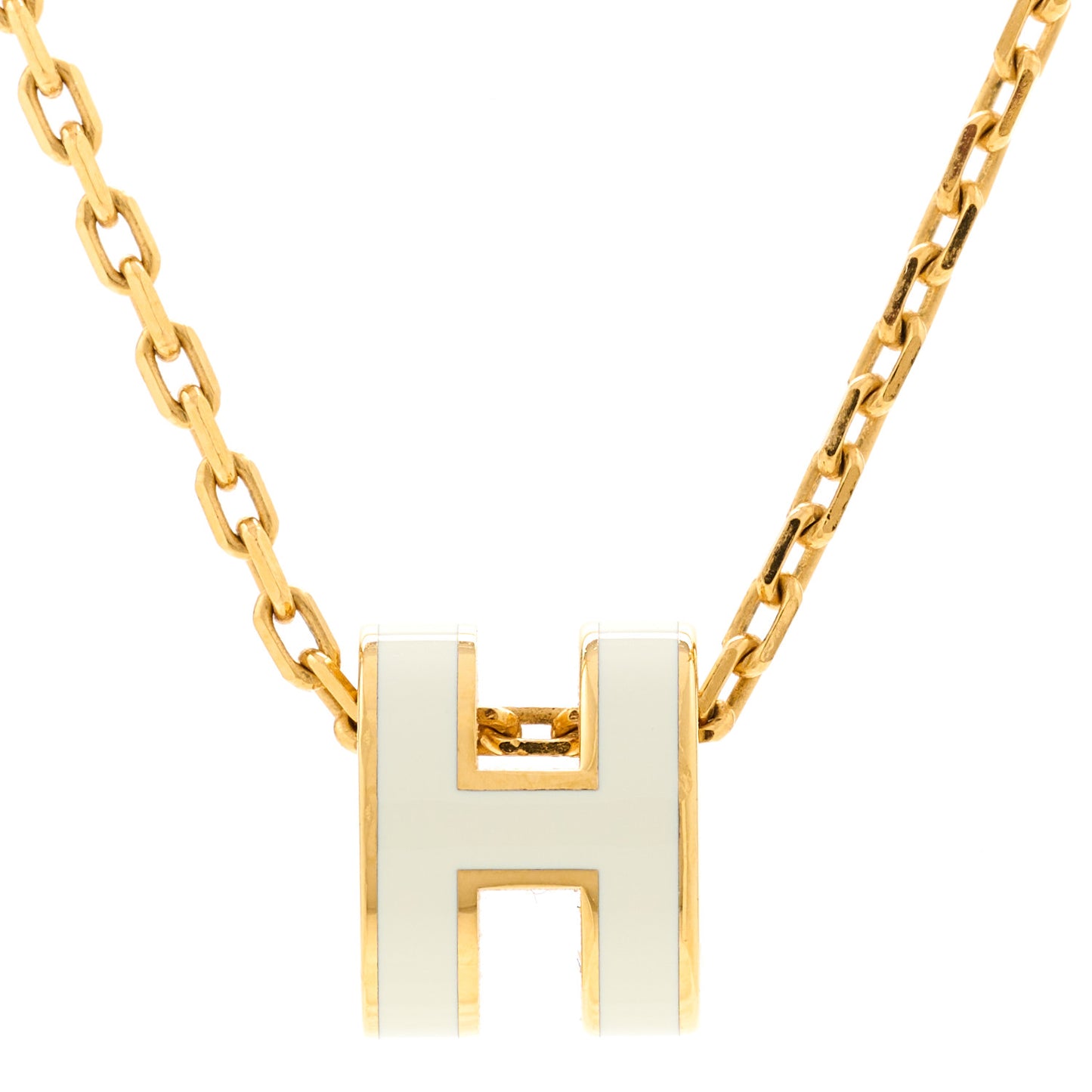 Lacquered Gold Mini Pop H Pendant Necklace White