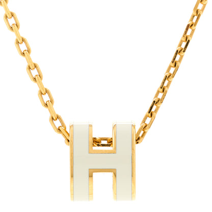 Hermes Lacquered Gold Mini Pop H Pendant Necklace White 4 of 7