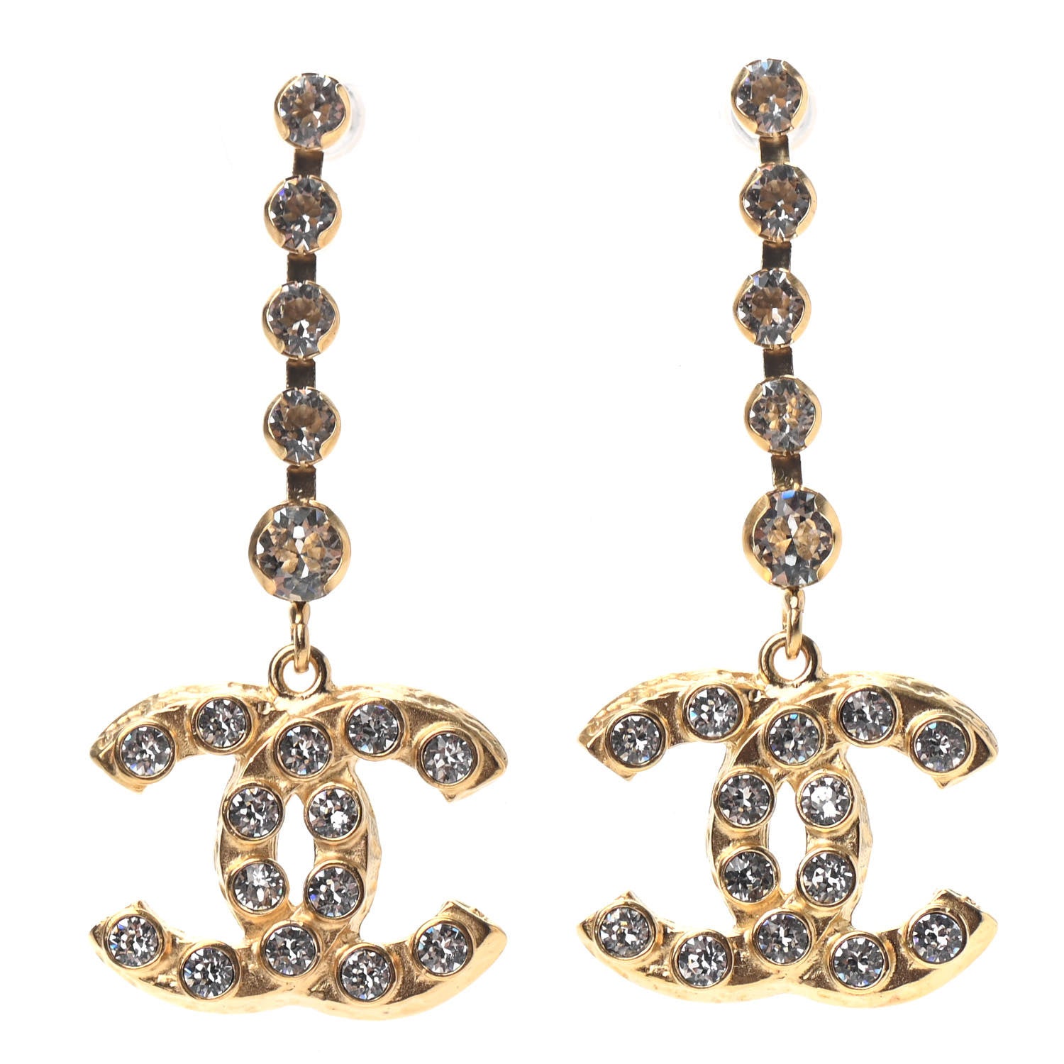 Chanel CC Crystal Drop Earrings Gold 1 of 4