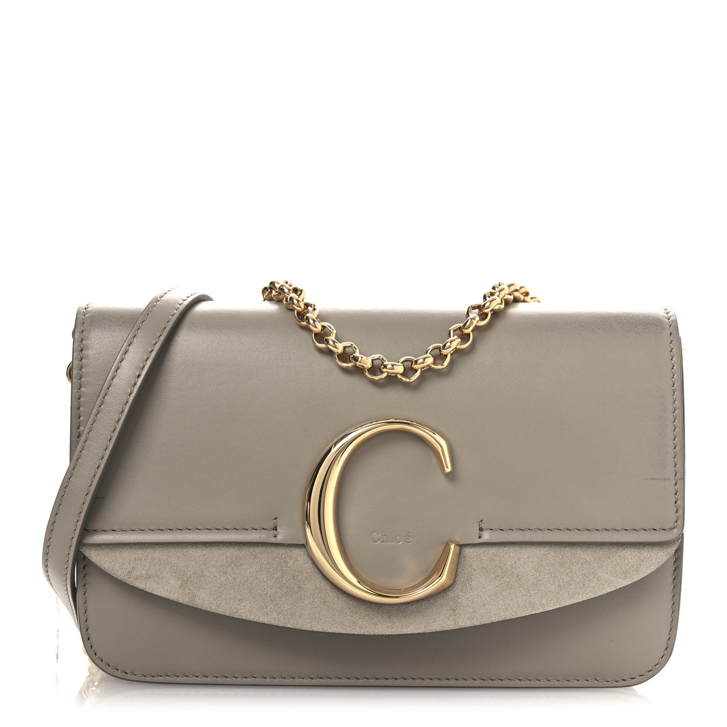 Calfskin Suede C Clutch With Chain Motty Grey