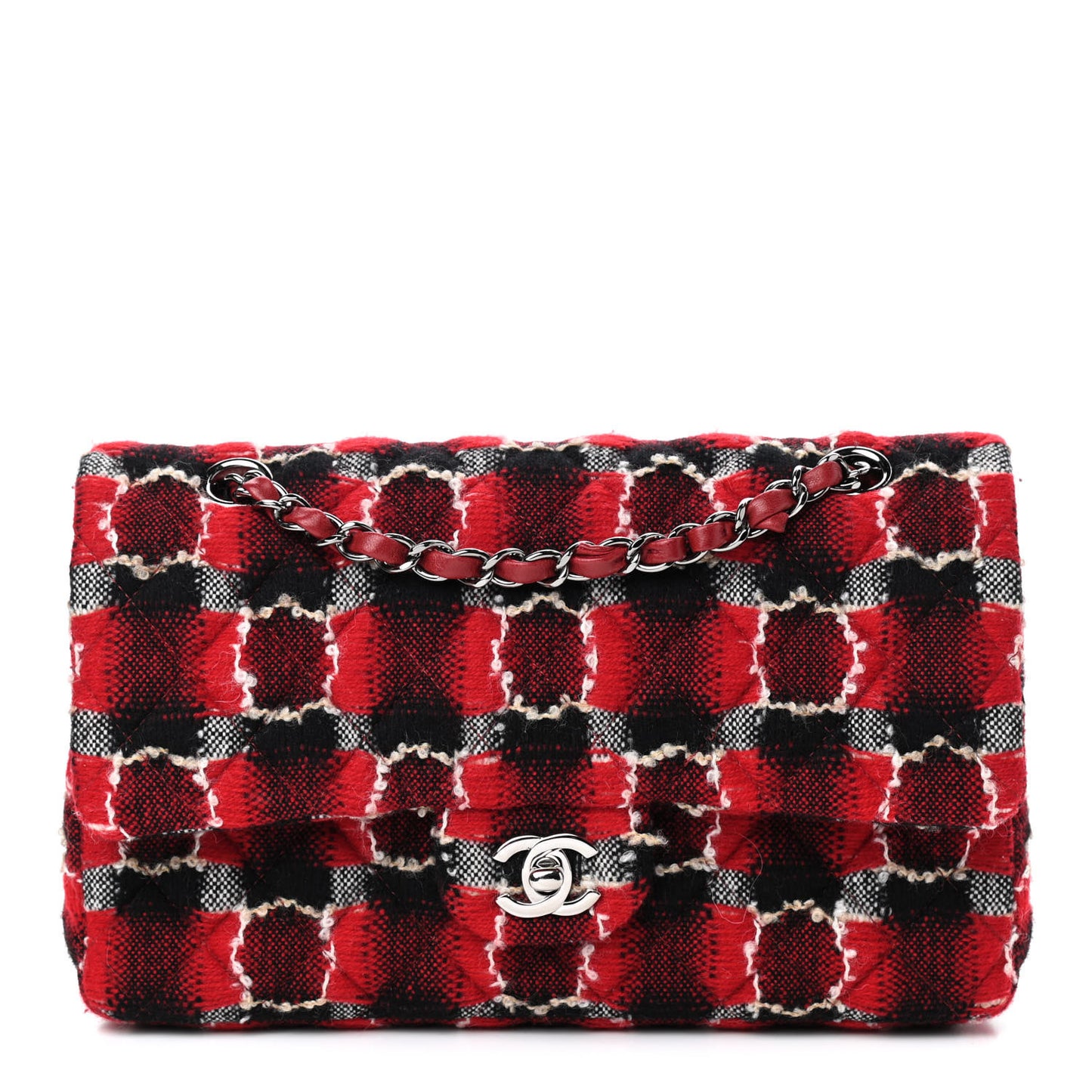 Wool Quilted Medium Double Flap Red