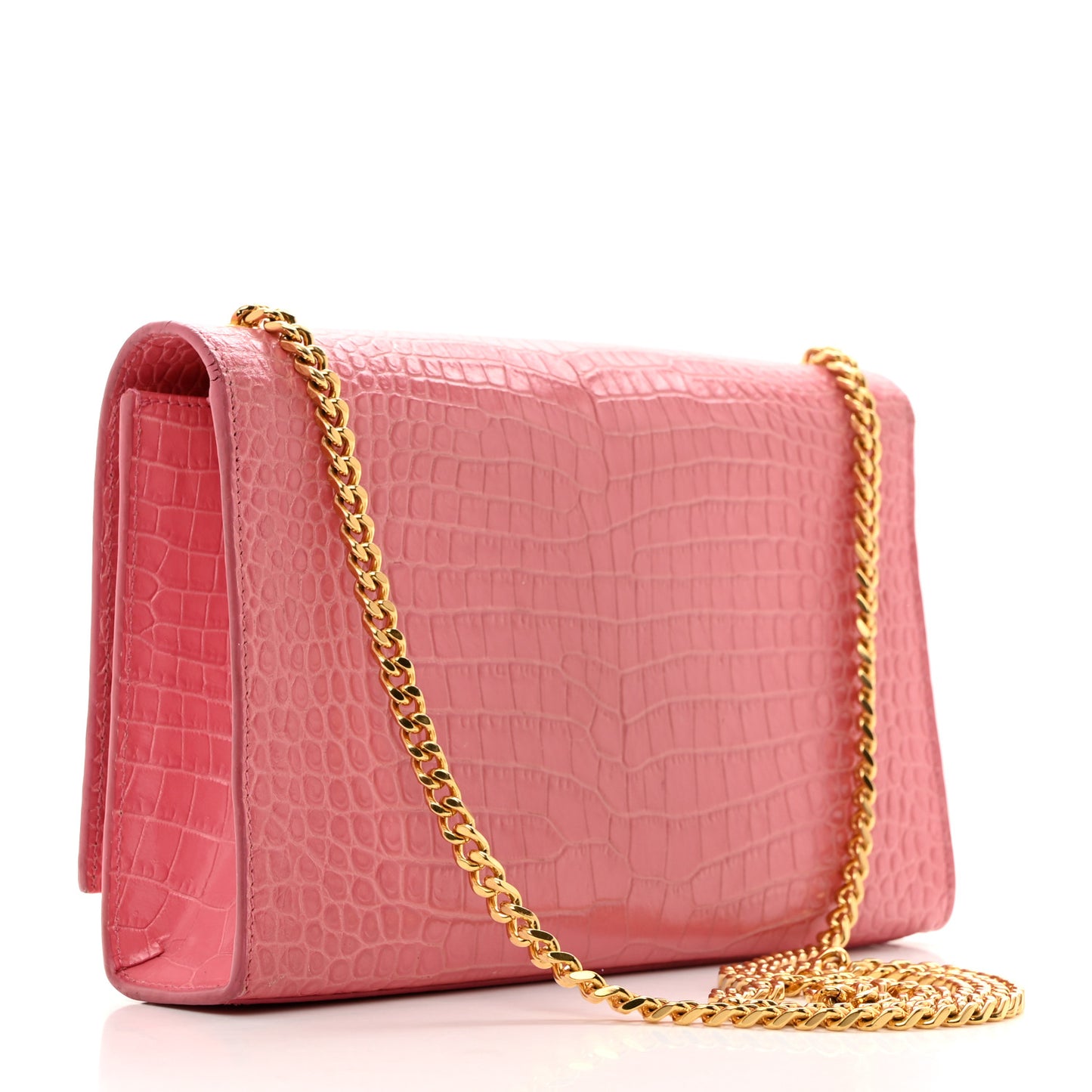 Calfskin Crocodile Embossed Medium Classic Monogram Kate Tassel Satchel Pink