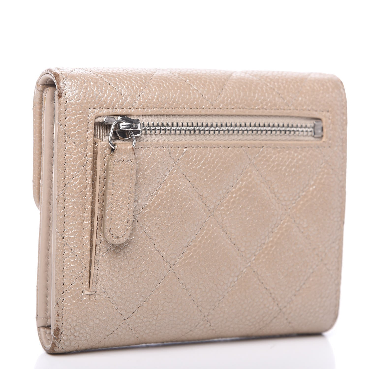 Chanel Iridescent Caviar Quilted Flap Card Holder Wallet Beige 2 of 13