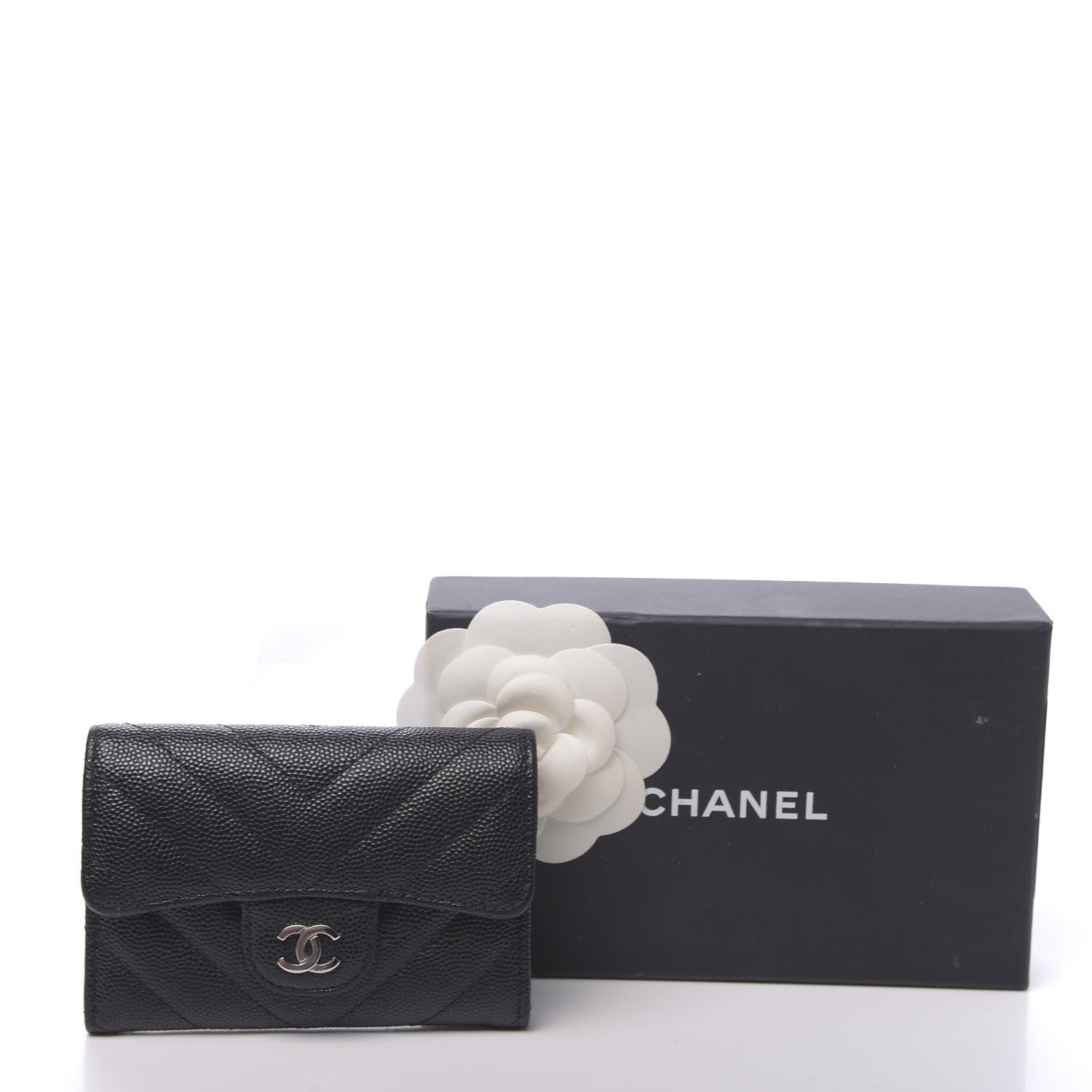 Chanel Caviar Chevron Quilted Flap Card Holder Black 9 of 9