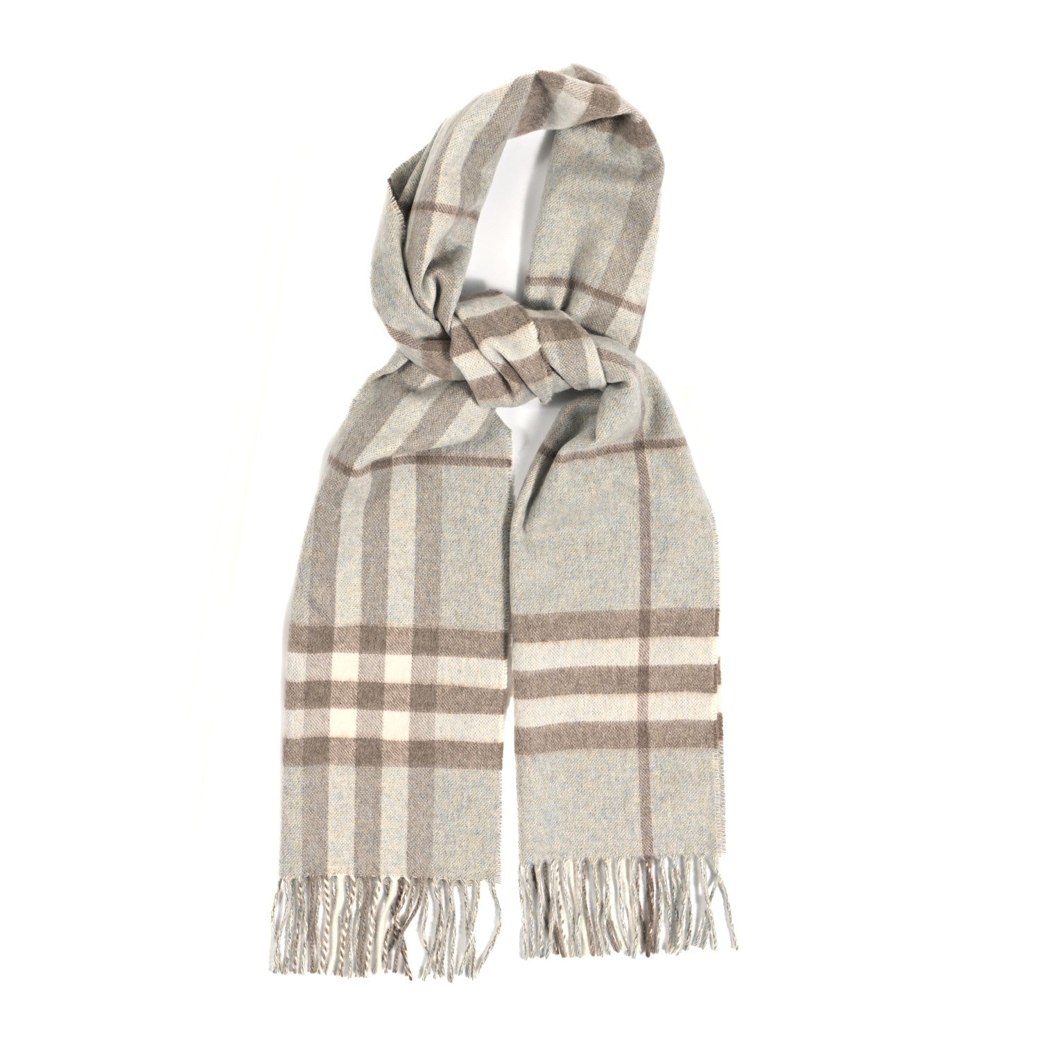Burberry Cashmere Check Fringe Scarf Light Blue 1 of 3