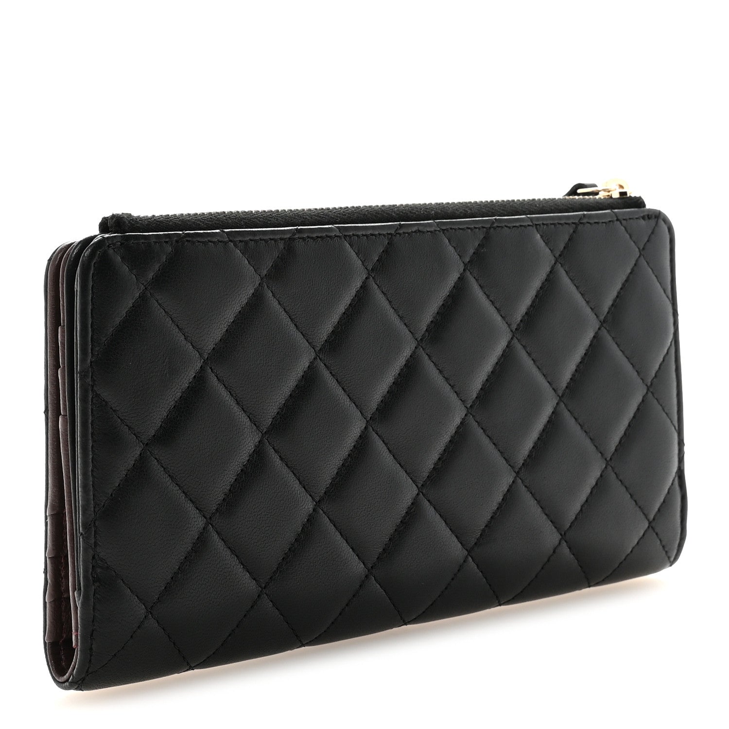 Chanel Lambskin Quilted Long Zip Wallet Black 3 of 8