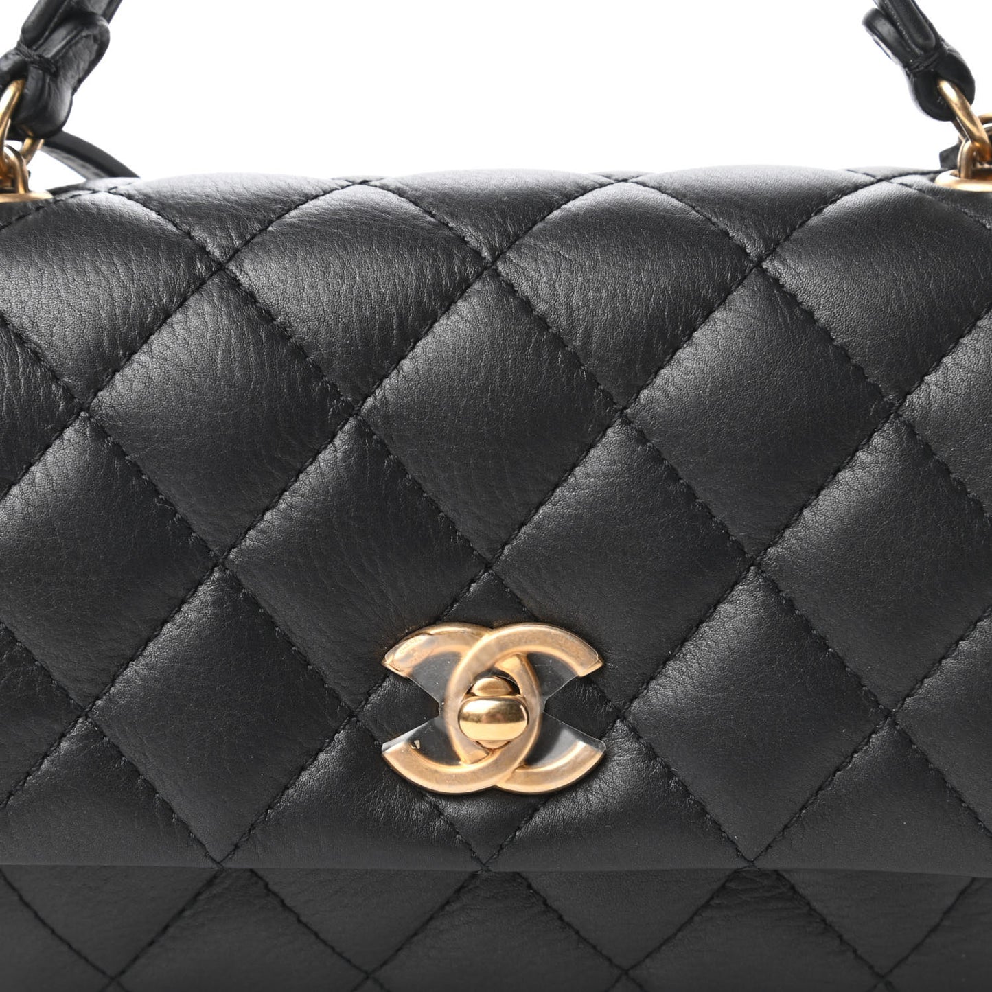 Calfskin Quilted Top Handle Flap Black