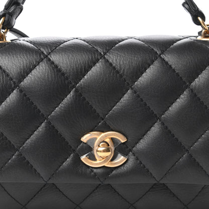 Chanel Calfskin Quilted Top Handle Flap Black 10 of 11