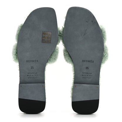 Hermes Woolskin Oran Sandals 35 Vert D’eau 6 of 8