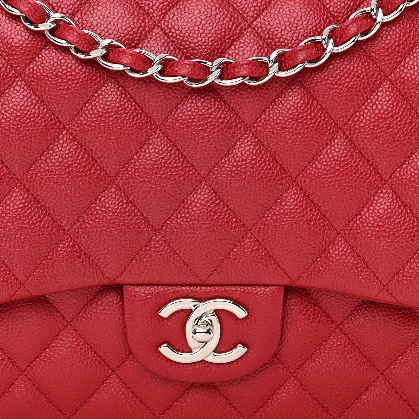 Iridescent Caviar Quilted Maxi Double Flap Red