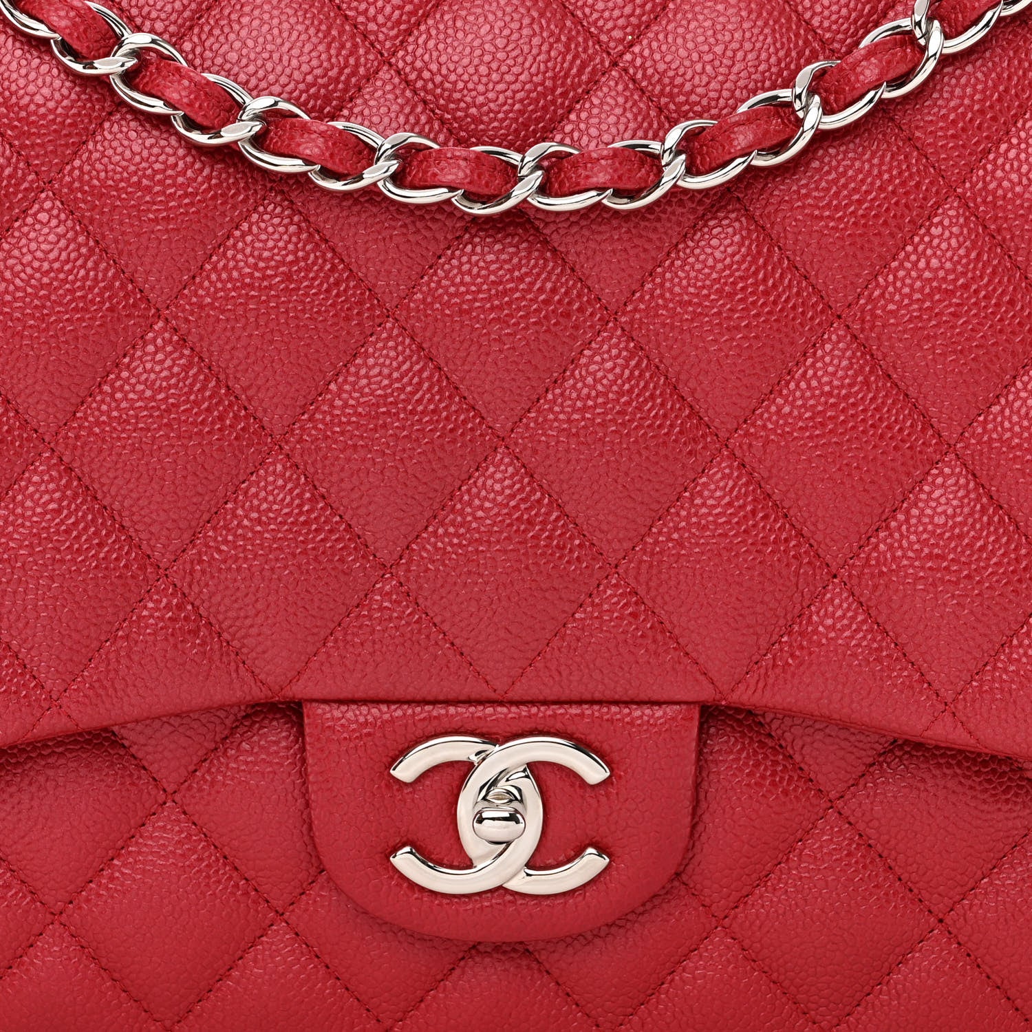 Chanel Iridescent Caviar Quilted Maxi Double Flap Red 8 of 11