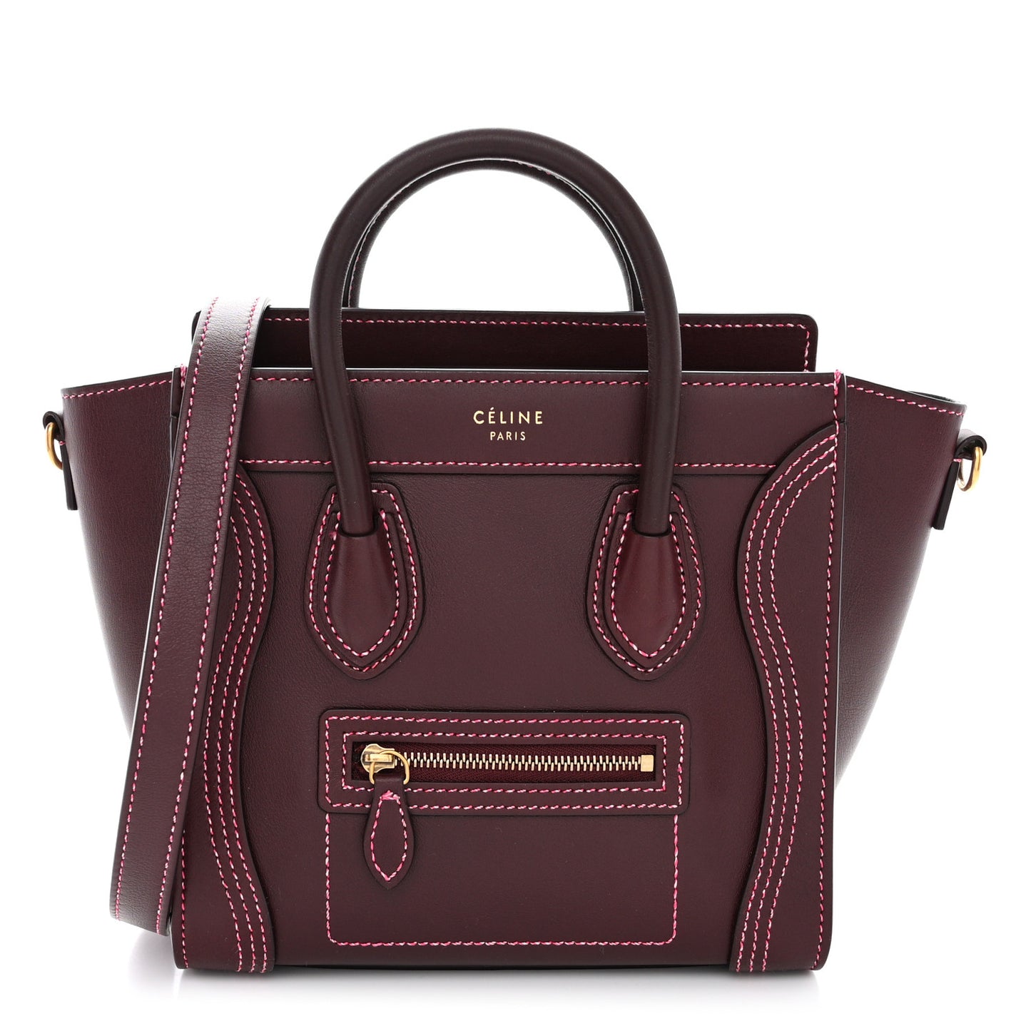 Satin Calfskin Nano Double Stitching Luggage Burgundy Pink