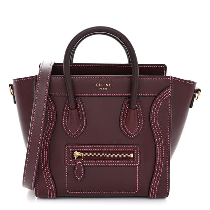 Celine Satin Calfskin Nano Double Stitching Luggage Burgundy Pink 1 of 11