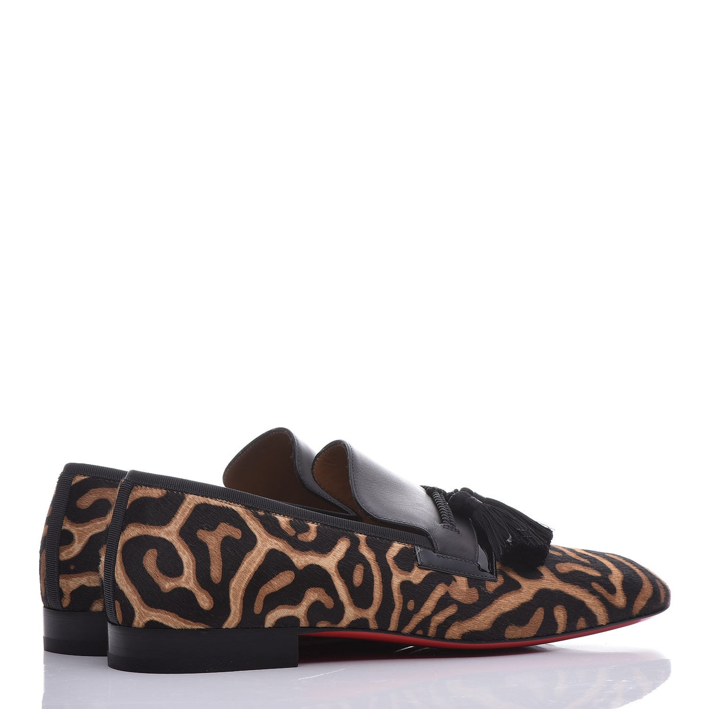 Leopard Print Pony Hair Mens By the Sofa Flat Loafers 43 Black Brown