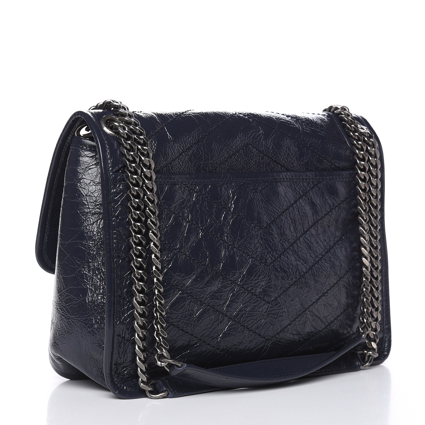 Crinkled Calfskin Matelasse Monogram Medium Niki Chain Satchel Deep Marine