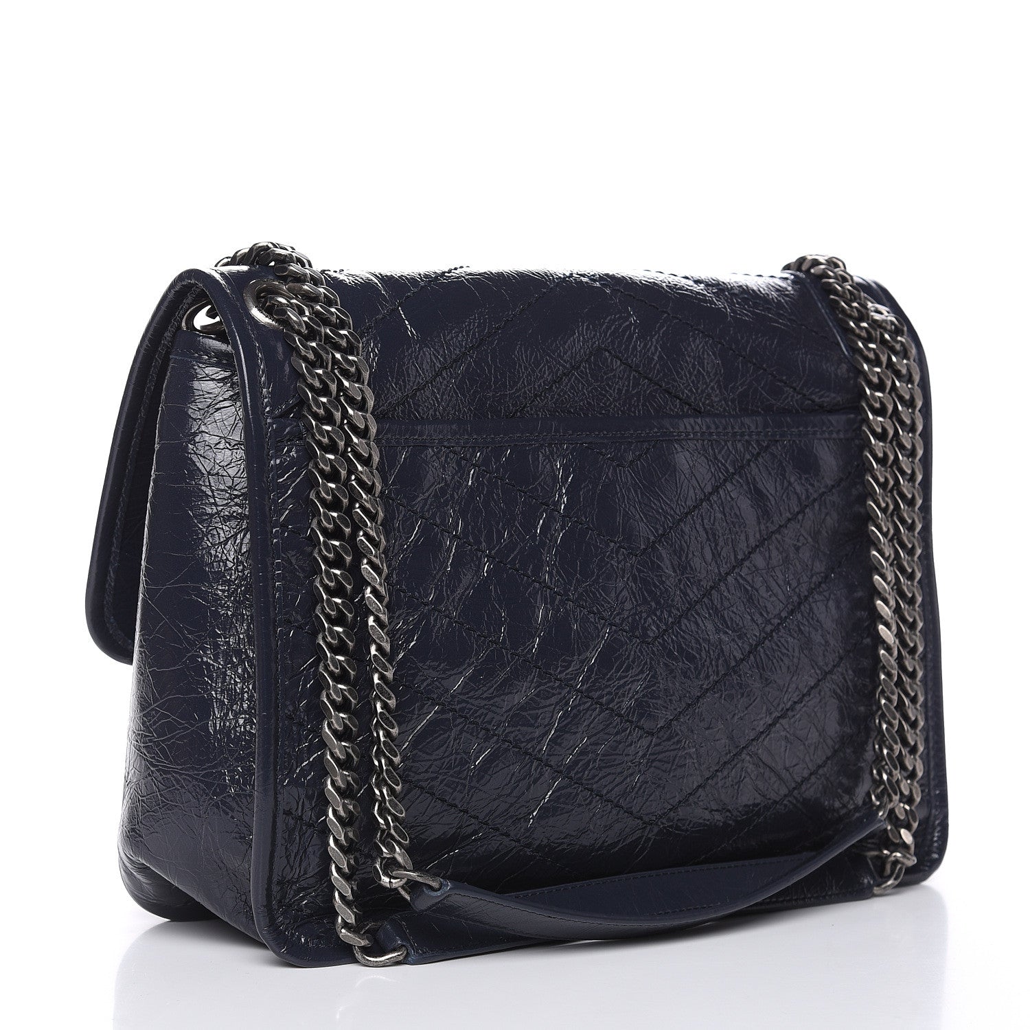 Saint Laurent Crinkled Calfskin Matelasse Monogram Medium Niki Chain Satchel Deep Marine 3 of 11