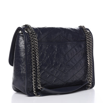 Saint Laurent Crinkled Calfskin Matelasse Monogram Medium Niki Chain Satchel Deep Marine 3 of 11