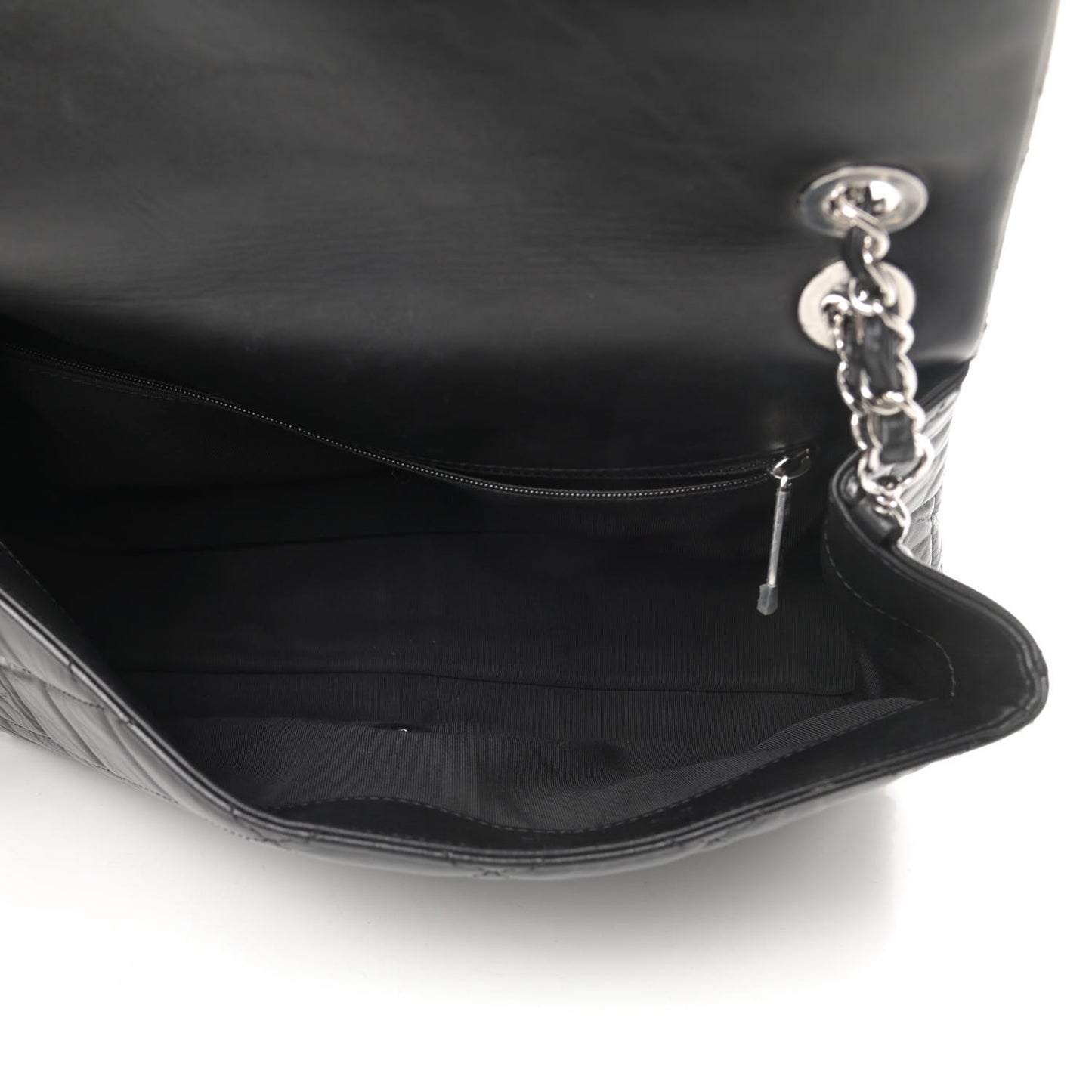Crumpled Calfskin Quilted Large Chain All Over Flap Bag Black