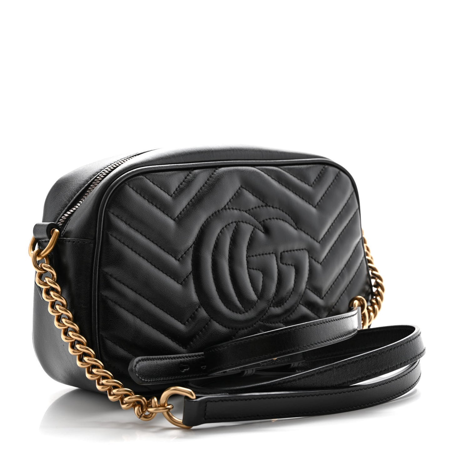 Calfskin Matelasse Small GG Marmont Chain Shoulder Bag Black