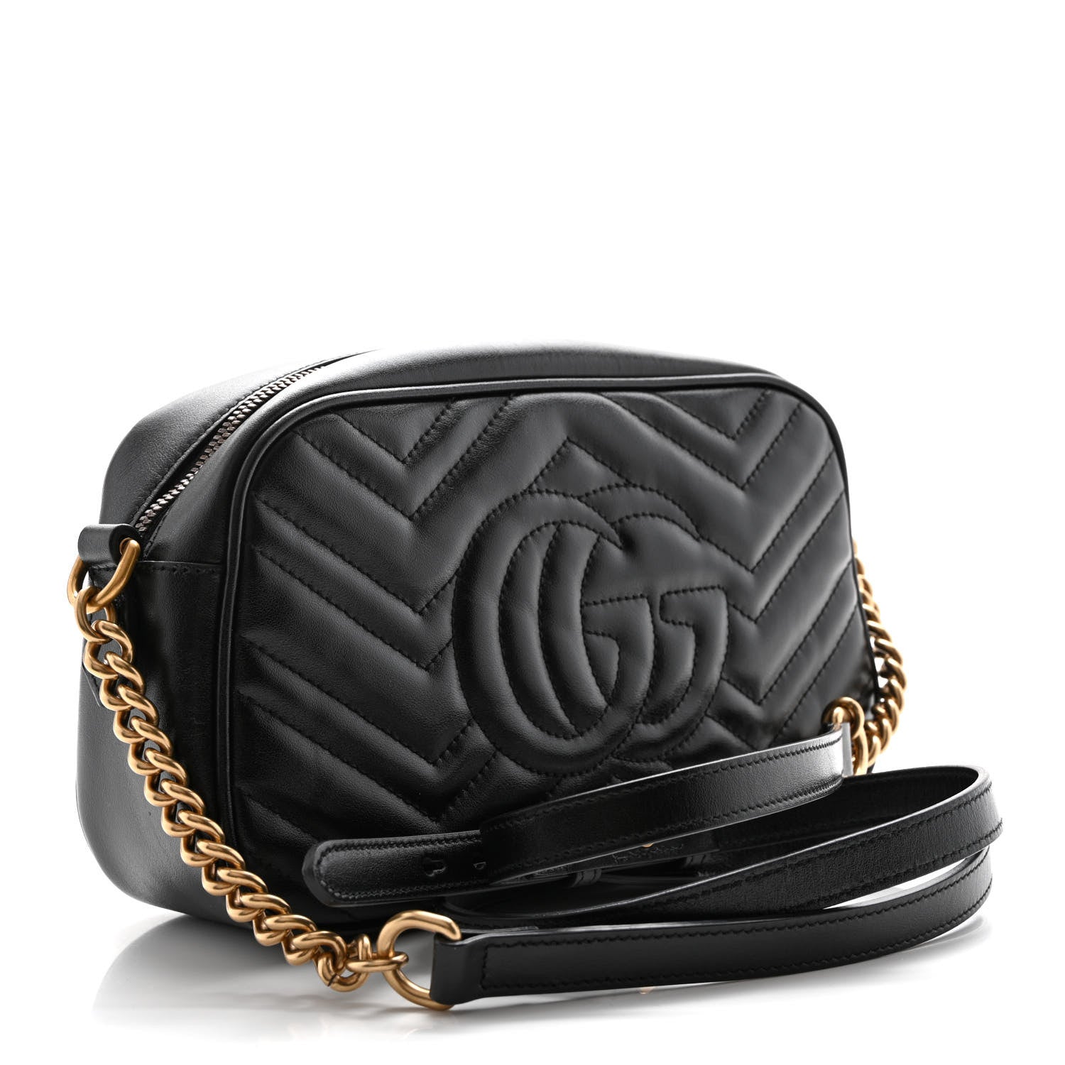 Gucci Calfskin Matelasse Small GG Marmont Chain Shoulder Bag Black 3 of 10