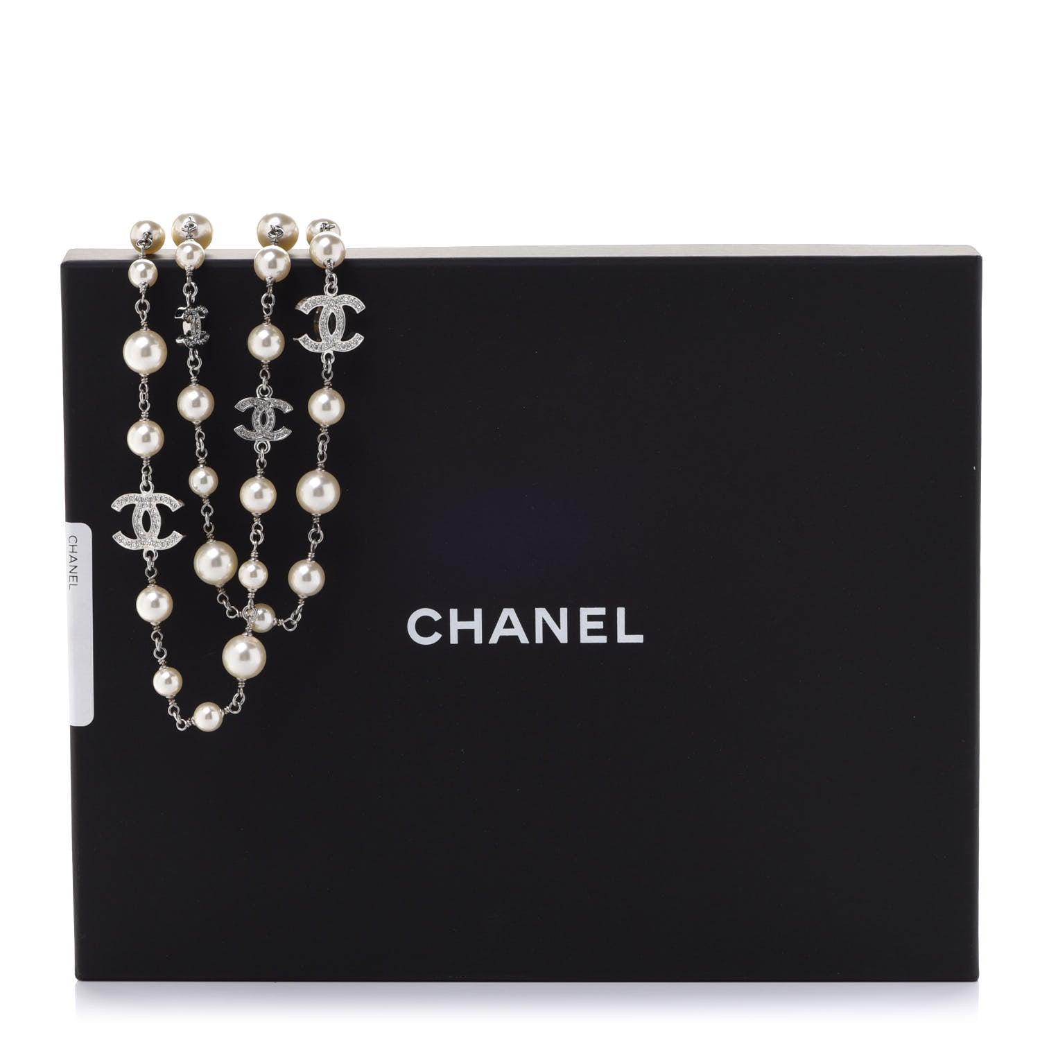 Chanel Crystal Pearl CC Long Necklace Silver 6 of 6