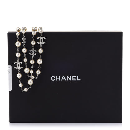 Chanel Crystal Pearl CC Long Necklace Silver 6 of 6