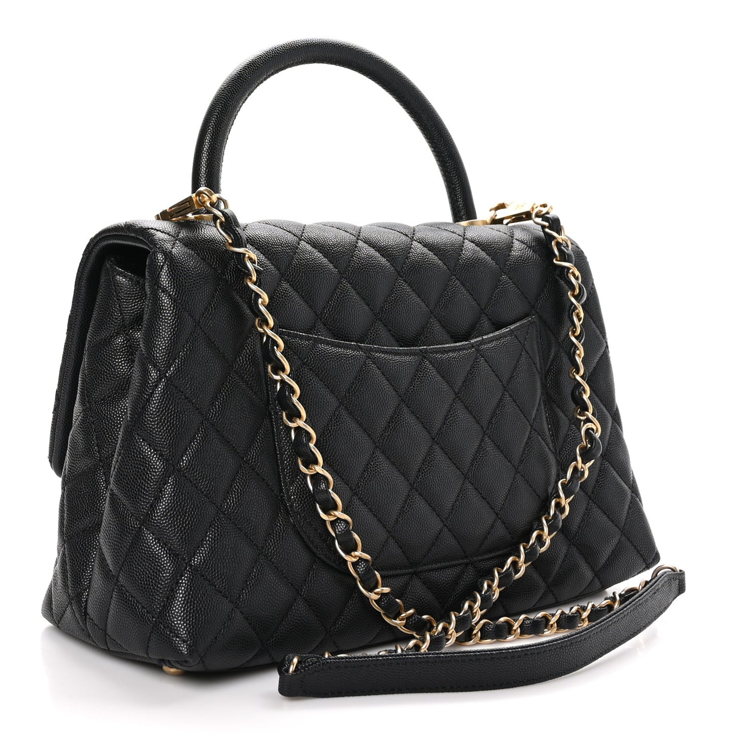 Caviar Quilted Small Coco Handle Flap Black