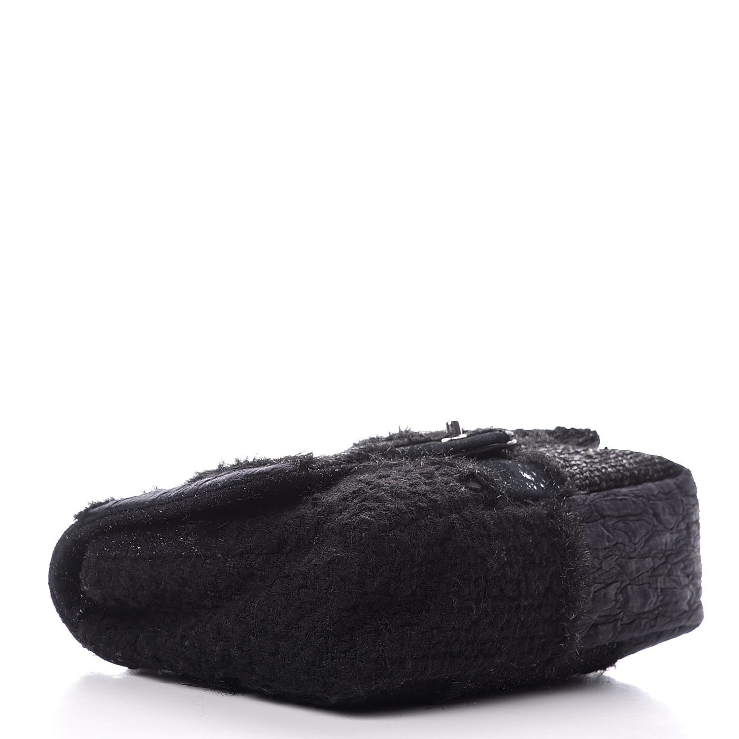 Chanel Tweed Faux Fur Patchwork Jumbo Single Flap Black 5 of 8