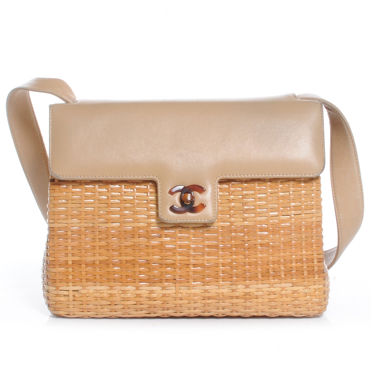 Chanel Straw Bag Tortoise CC Lock 1 of 10