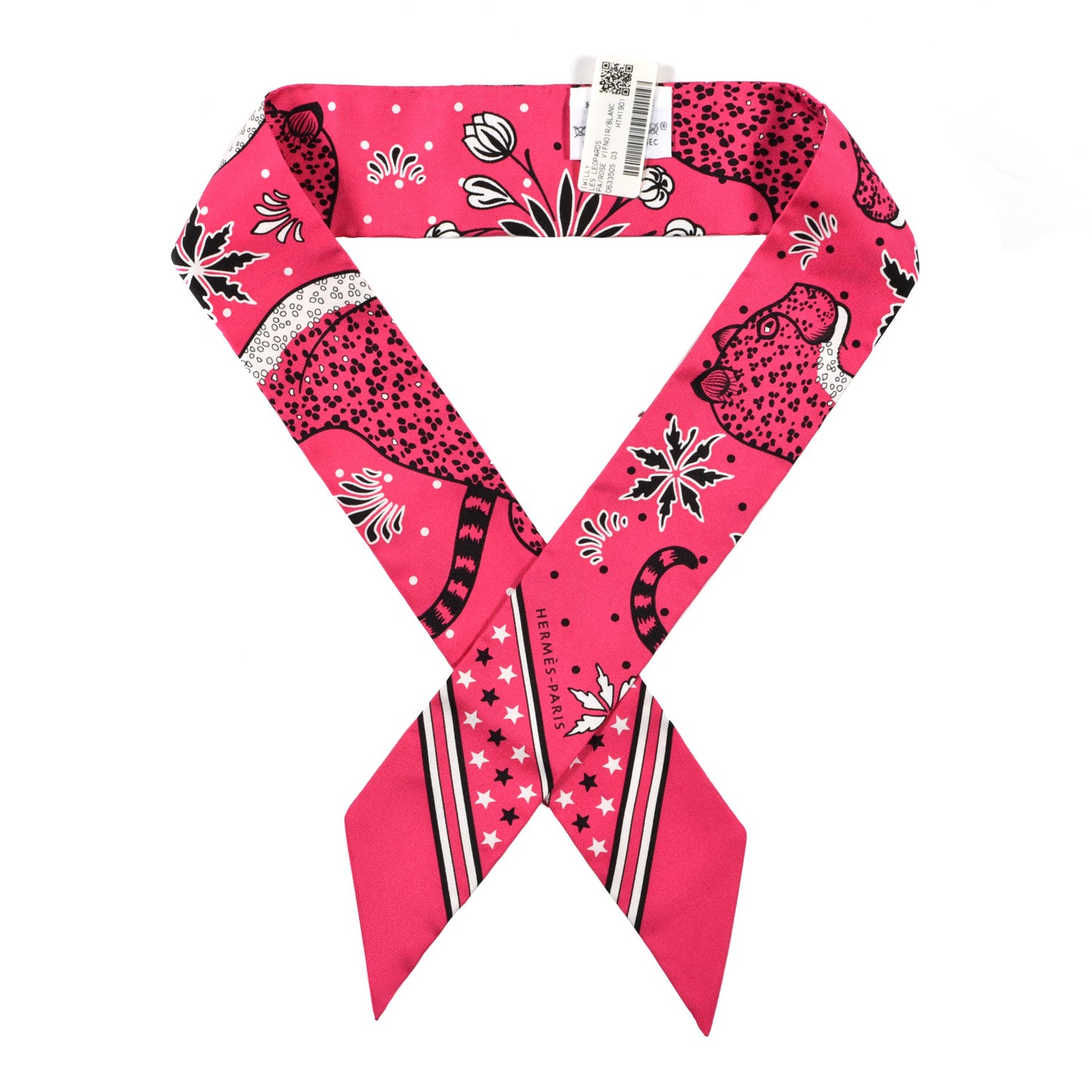 Silk Les Leopards Twilly Rose Vif Black White