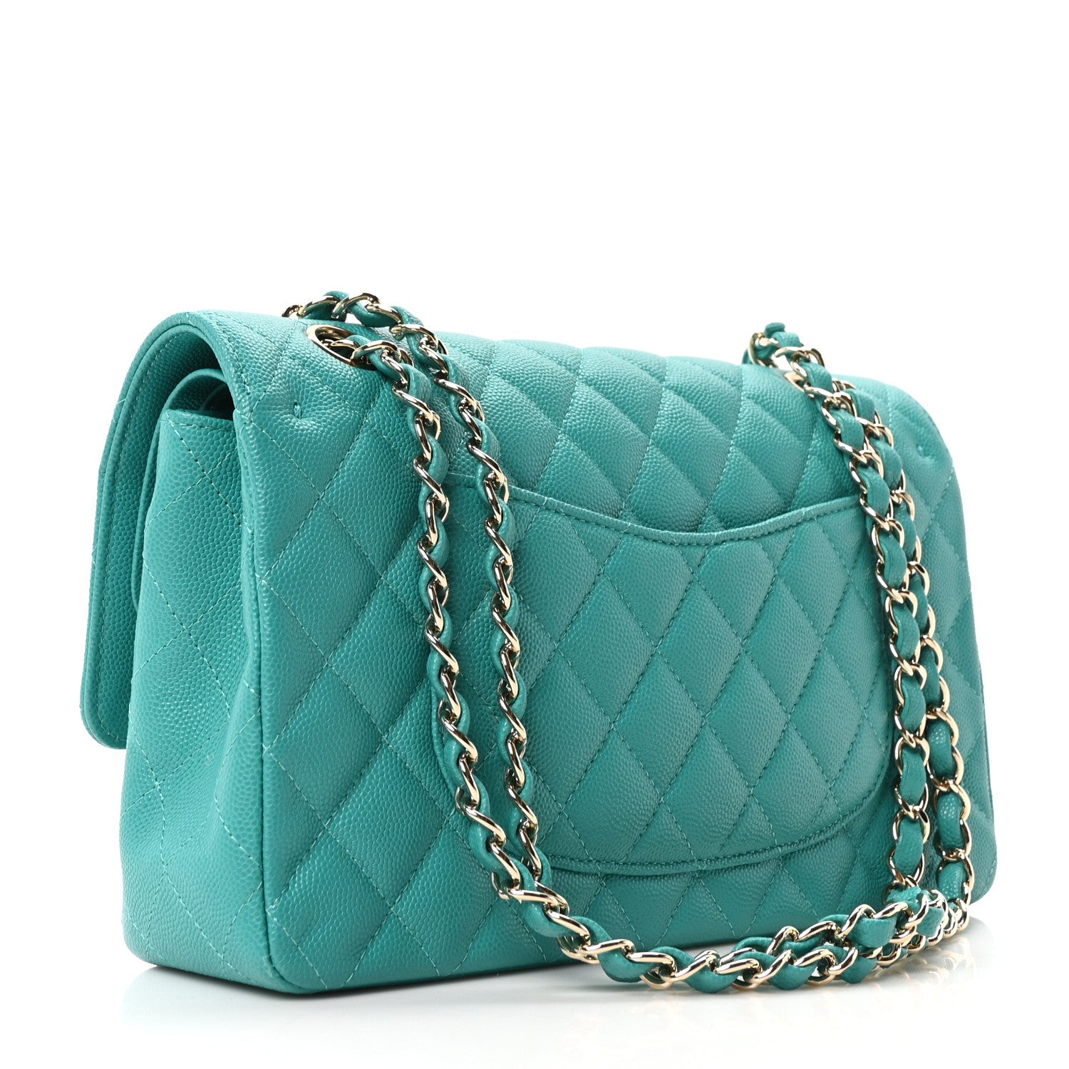 Chanel Caviar Quilted Medium Double Flap Turquoise 3 of 10